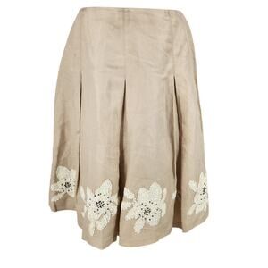 SALE Vintage Dana Buchman Silk Linen Blend Beaded Flower Applique Pleated Skirt